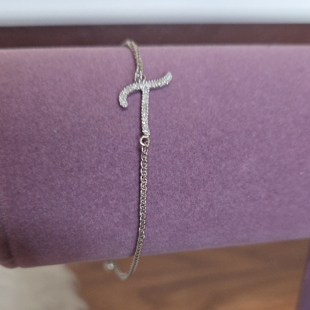 HSN Initial T Sparkling Adjustable Bracelet NIB
